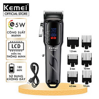 Tông đơ cắt tóc chuyên nghiệp Kemei KM-1550 cống suất mạnh 5W màn hình LCD sạc nhanh USB type C tiện lợi - Chính hãng