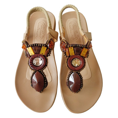 Giày Sandal Nữ Quai Kẹp Đính Đá BIGGBEN Da Bò Thật Cao Cấp SDN89