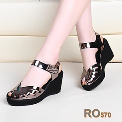 Giày sandal rọ, quai dán, đế xuồng ROSATA RO570 cao 6p - đen, chì - HÀNG VIỆT NAM - BKSTORE