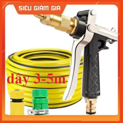 Bộ dây vòi xịt nước rửa xe, tưới cây . tăng áp 3 lần, loại 3m, 5m 206236A đầu đồng, cút, nối PE, d.vàng