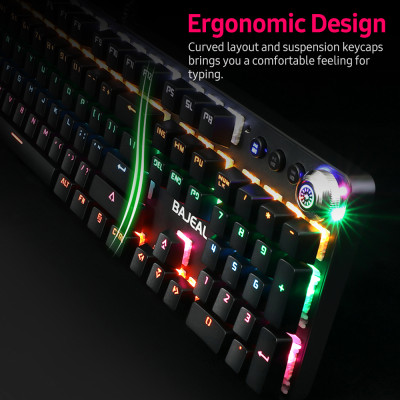 Bàn phím cơ có dây BAJEAL chơi game có đèn nền LED,di chuyển với Công tắc màu xanh