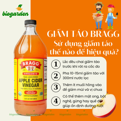 Giấm táo hữu cơ Organic Bragg 946ml Organic Apple Cider Vinegar 946ml (combo 4 chai)