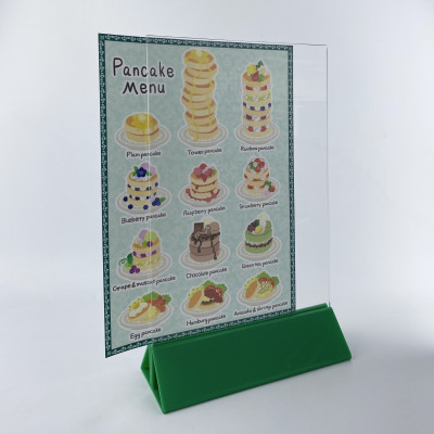 Kệ menu nhà hàng, Standee mica để bàn, Bảng quét mã QR Code, Kệ mica 2 mặt Enter E07-A 150x210mm đế lùa uốn chân chữ A