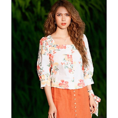 Áo Croptop Linen Hibiscus TOP132 Hoa Dâm Bụt Thời trang thiết kế Hity
