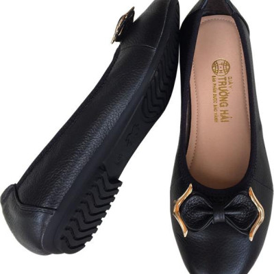 IÀY BÚP BÊ TRƯỜNG HẢI  DA BÒ  MỀM MÀU ĐEN  NƠ XINH SANG TRỌNG MŨI GIÀY TRÒN, ĐẾ MỀM DẺO BÊN CHẮC VÀ THỜI TRANGBB012