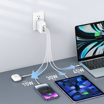 Cốc sạc Innostyle GaN SuperCube with Switch Convertible Plug UK+EU 1USB 3Type-C 100W IC100GWHT - Hàng chính hãng