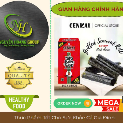 Hộp 12 Cuộn - Rong Biển Nướng Cuộn Vị Cay Nóng GENKAI 43.2g( 3.6g × 12 Cuộn)