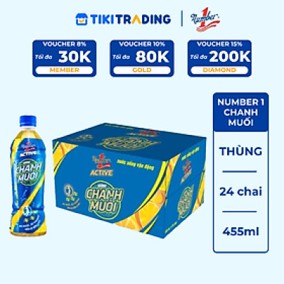 Thùng 24 chai Nước uống vận động Number 1 Active hương chanh muối chai PET 455 ml