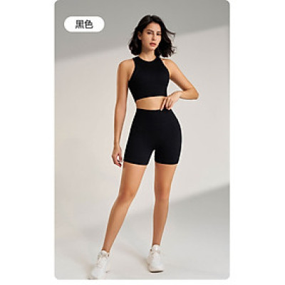 Bộ Đùi Yoga Nữ Dệt Kim Áo Mút Lót Đúc Liền Quần Đùi Nhún Mông Co Giãn Tốt Nhanh Khô