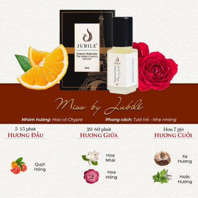 Miss by Jubilé - Tinh dầu nước hoa Pháp Nữ Minisize Dạng lăn 3ml Thơm Lâu, Sang Trọng, Quyến Rũ