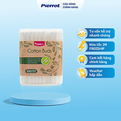 Combo 3 hộp Tăm bông thân giấy Care4u Pierrot 100 que/ hộp