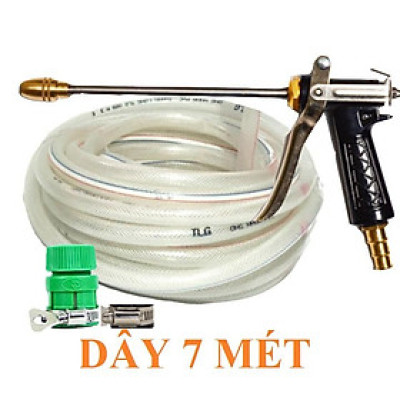 Bộ dây vòi xịt nước rửa xe, tưới cây . tăng áp 3 lần, loại 7m, 10m 206318 đầu đồng, đai, nối