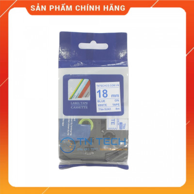 Nhãn In TNE-S243 - Xanh dương nền trắng 18mm x 8m - Dùng cho máy in BROTHER - AIMO - PUTY [Hàng nhập khẩu]