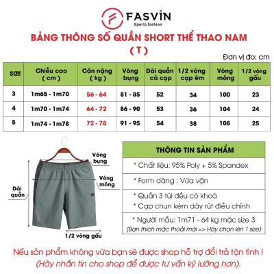 Quần short thể thao nam Fasvin T21438.HN vải co giãn thoải mái thiết kế mạnh mẽ khoẻ khoắn năng động