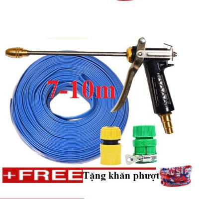  Bộ dây vòi xịt nước rửa xe, tưới cây . tăng áp 3 lần, loại 7m, 10m 206318 đầu đồng,cút,NỐI VÀNG+ tặng khăn phượt