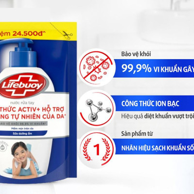 Nước rửa tay sạch khuẩn Lifebuoy Túi 400G - Sữa dưỡng ẩm