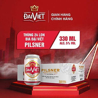 [Thùng (24) lon 330ml] Bia Pilsner Đại Việt, Bia vàng sản xuất theo luật bia tinh dòng của Bia Đức, không hóa chất, đậm vị đúng gu