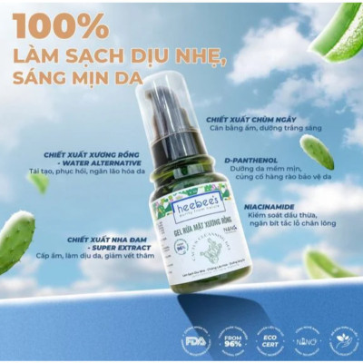 Gel Rửa Mặt Thiên Nhiên Làm Sạch Dịu Nhẹ, Dưỡng Sáng Da Heebee Chiết Xuất Từ Xương Rồng 40ml/ 100ml