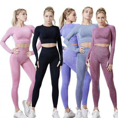Áo Croptop Dài Tay Quần Dài Dệt Kim Tập Yoga Gym