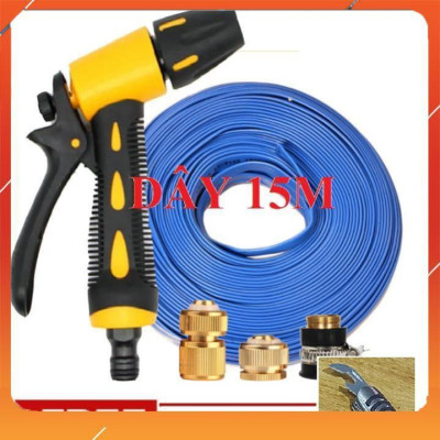 Vòi Xịt️Evoucher Bộ dây vòi xịt nước rửa xe, tưới cây , tăng áp 3 lần, loại 15m 206319 đầu đồng, cút đồng+  mở chai
