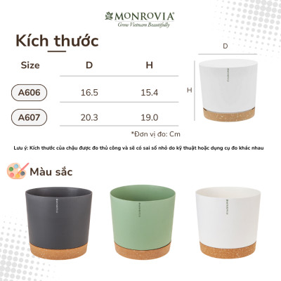 Chậu trồng cây tự tưới thông minh MONROVIA cho hoa, cây cảnh trong nhà và ngoài trời hình trụ tròn
