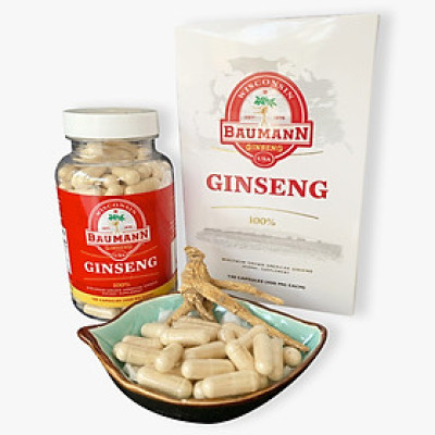 Sâm Mỹ-Sâm Hoa Kỳ thương hiệu Baumann dạng viên-100% American Gingseng-1 Chai 130 viên 400 mg