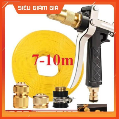 Bộ dây vòi xịt nước rửa xe, tưới cây . tăng áp 3 lần, loại 7m, 10m 206236 đầu đồng,cút đồng,+ tặng móc khoá