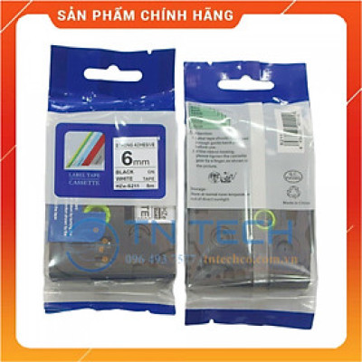 Nhãn In HZE-S211 - Đen nền trắng 6mm x 8m - Dùng cho máy in BROTHER - AIMO - PUTY [Hàng nhập khẩu]