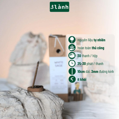 Nhang Thủ Công Xô Thơm Trắng 3 Lành Hộp 30 Que 100 % Tự Nhiên Tặng Kèm Đế Chăm Không Hóa Chất Xông Thơm