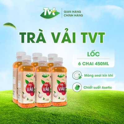 [Lốc 06 chai 450ml] Trà Vải TVT- thanh mát, tự nhiên từ nước cốt vải thiều, trà xanh nguyên chất