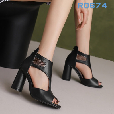Giày nữ cao gót hở mũi, cổ cao phối lưới ROSATA RO674 -7p- Đen, Nude - BKSTORE