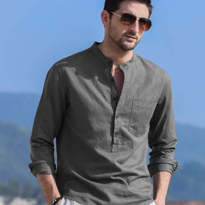  Sơ mi nam dáng đẹp basic trơn cổ điển, áo sơ mi cổ tàu công sở