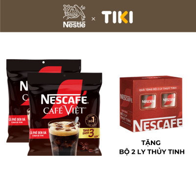 [Tặng hộp 2 ly thủy tinh] Combo 2 Bịch Cà phê đen hòa tan NESCAFE Café Việt (Túi 35 + 3gói x 16g)