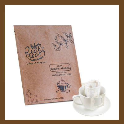 Cà phê phin giấy tiện lợi – Hộp 10 Gói – 100% Rang Mộc – Vị Đậm, Thơm Nồng – REAL BEAN COFFEE