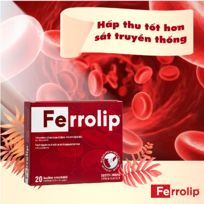 Sắt Bột Buccal Tan Ngay Trong Miệng Ferrolip Hộp 20 gói giành cho người thiếu máu đặc biệt các mẹ sau sinh