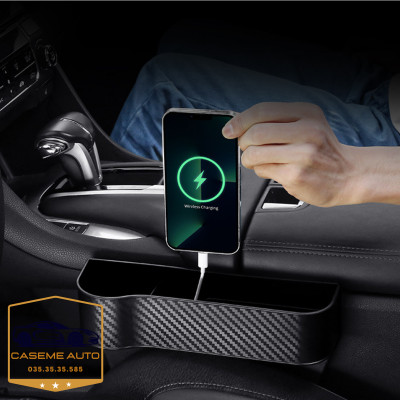 Khay Đựng Đồ Đa Năng Gắn Khe Ghế Ngồi Xe Hơi Tiện Dụng - Chất Liệu Nhựa ABS Vân Carbon Đựng Cốc , Điện Thoại Tiện Ích - Hàng Nhập Khẩu
