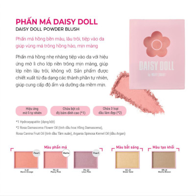 Phấn Má Hồng Daisy Doll By Mary Quant Nhật Bản Màu BR-01 Mocha Brown Siêu Mịn Hộp Kèm Cọ 8.3g