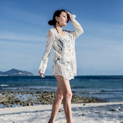 Áo ren lưới đi biển mặc khoác ngoài bikini dài tay dáng chui đầu sexy quyến rũ - A01