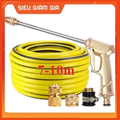 Bộ dây vòi xịt nước rửa xe, tưới cây . tăng áp 3 lần, loại 7m, 10m 206701-3 đầu đồng, cút đồng