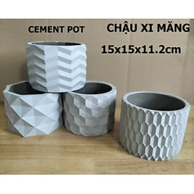 Chậu cây để bàn làm việc văn phòng, OnionDecor 15x11cm, Chậu Xi Măng Trụ Tròn Họa Tiết Vintage trồng sen đá, xương rồng, cây cảnh mini cement pots