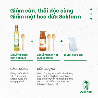 Dấm mật hoa dừa Sokfarm - Bổ sung lợi khuẩn, kích thích tiêu hóa, hỗ trợ giảm đau cho người bị GUT, lên men tự nhiên trong vòng 6 tháng