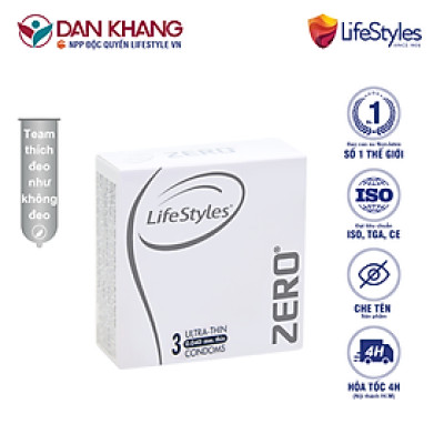 Bao cao su LifeStyles Zero làm từ cao su thiên nhiên cao cấp siêu mỏng truyền nhiệt tốt cho cảm giác chân thật ( 3 Bao / Hộp ) - Xuất xứ Úc ( Hàng Chính Hãng )