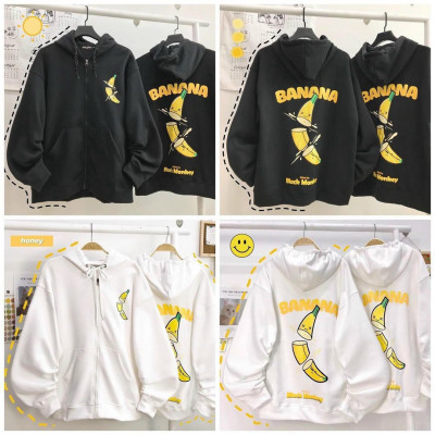 Áo khoác nữ , áo khoác nam , áo khoác cặp đôi vải nỉ ngoại chữ BANANA  chống nắng chống lạnh tốt