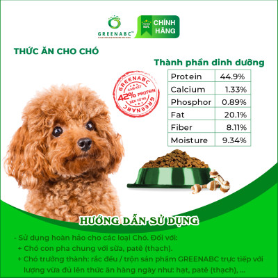 Thức ăn cho Chó GREENABC - Bột bổ sung đủ dinh dưỡng protein 44.9%, canxi 1.33%, lipid 20.1% giúp tiêu hóa tốt, tăng đề kháng, lông mượt - Hộp 200g