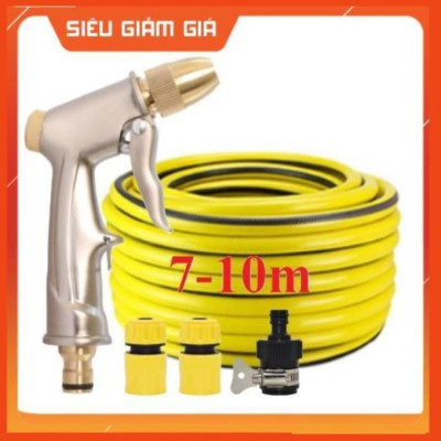 Bộ dây vòi xịt nước rửa xe, tưới cây . tăng áp 3 lần, loại 7m, 10m 206701-1đầu đồng, cút, nối đen