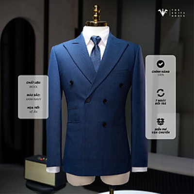 [CLASSY 2] Nguyên bộ suits 2 mảnh XANH NAVY KẺ ẨN, 6 KHUY 3 TÚI,  chất vải Wool - Nobility