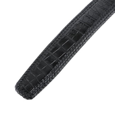 HC4276 - Dây nịt nam Huy Hoàng da cá sấu đan viền 3,5P đầu kim màu đen