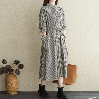 Váy sơ mi dáng dài thắt eo – Đầm nữ form suông vintage kẻ caro phong cách công sở Haint Boutique Da187