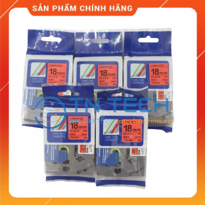 Nhãn In Tz2-441 - Đen nền đỏ 18mm x 8m - Dùng cho máy in BROTHER - AIMO - PUTY [Hàng Nhập Khẩu]