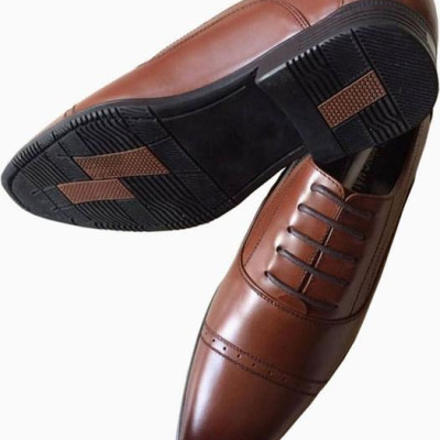 Giày tây nam Trường Hải da bò cao cấp nâu cao 4cm đế cao su GT447